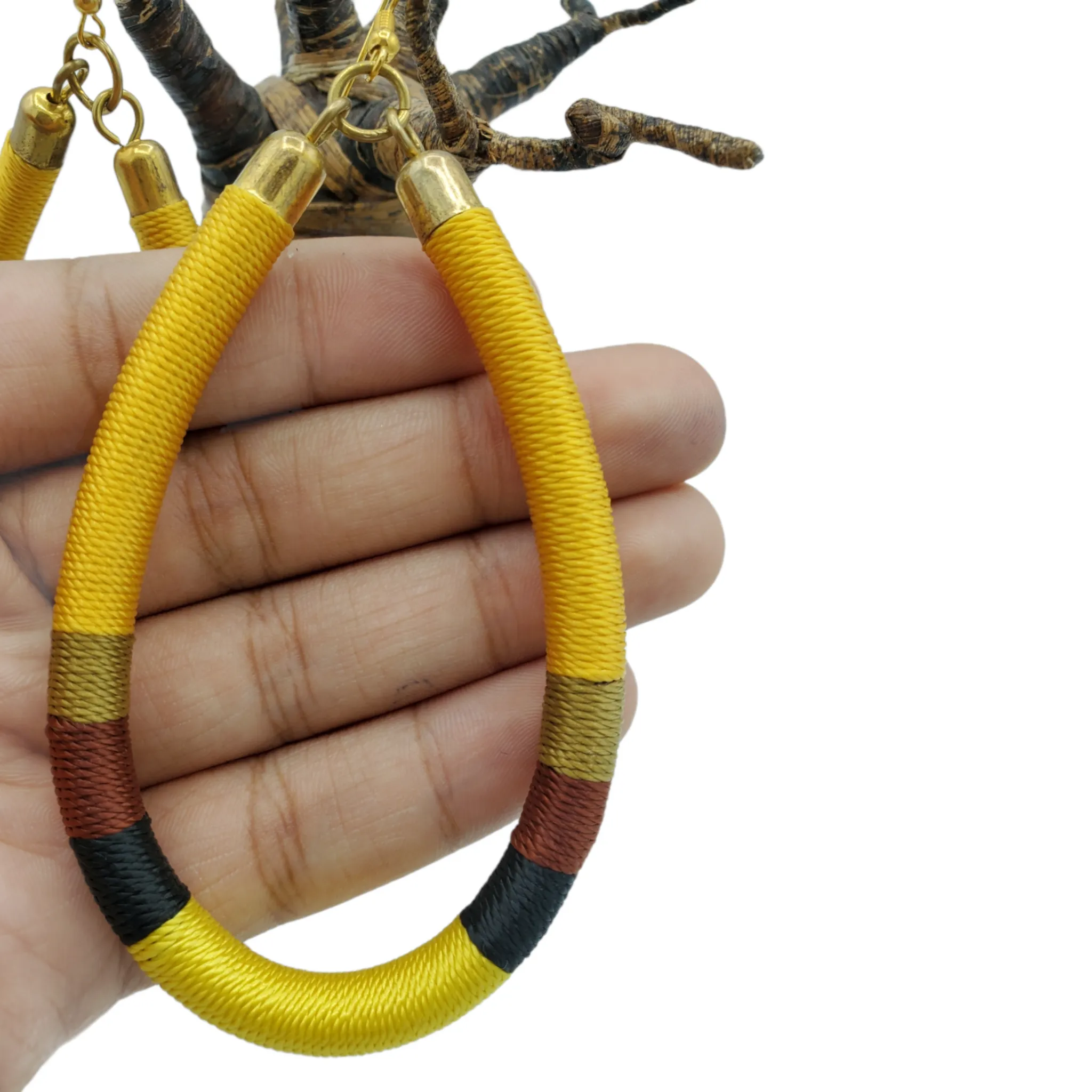 HOOPS  Thread Wrapped Earrings, Yellow