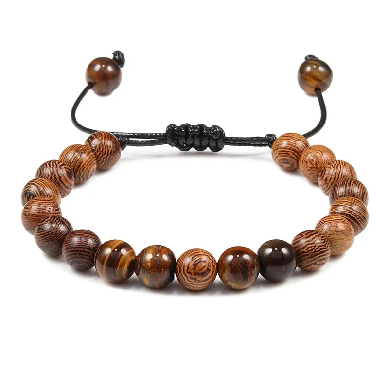 Hot Men Bracelet Wooden Beads Cross 7 Chakra  Healing Balance Onyx Bracelets&Bangles Owl Prayer Reiki Buddha Women Jewelry Homme