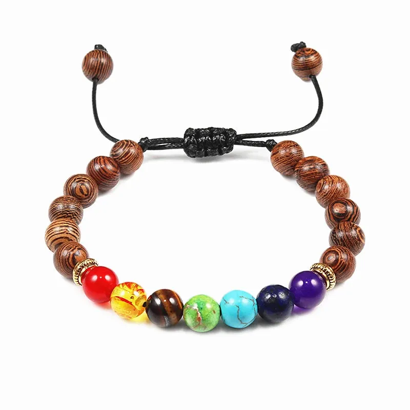 Hot Men Bracelet Wooden Beads Cross 7 Chakra  Healing Balance Onyx Bracelets&Bangles Owl Prayer Reiki Buddha Women Jewelry Homme