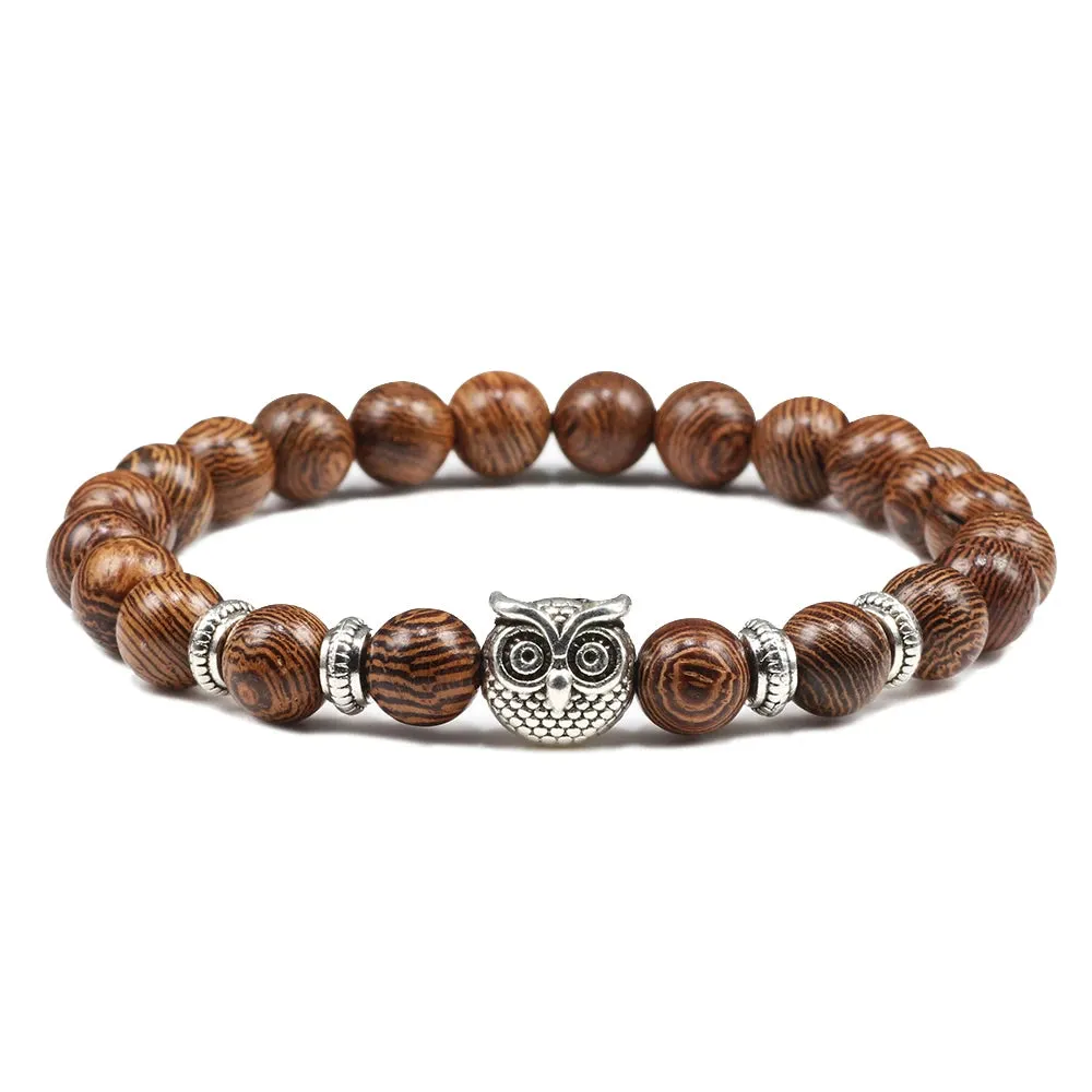 Hot Men Bracelet Wooden Beads Cross 7 Chakra  Healing Balance Onyx Bracelets&Bangles Owl Prayer Reiki Buddha Women Jewelry Homme