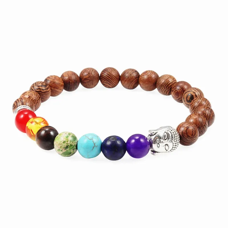 Hot Men Bracelet Wooden Beads Cross 7 Chakra  Healing Balance Onyx Bracelets&Bangles Owl Prayer Reiki Buddha Women Jewelry Homme