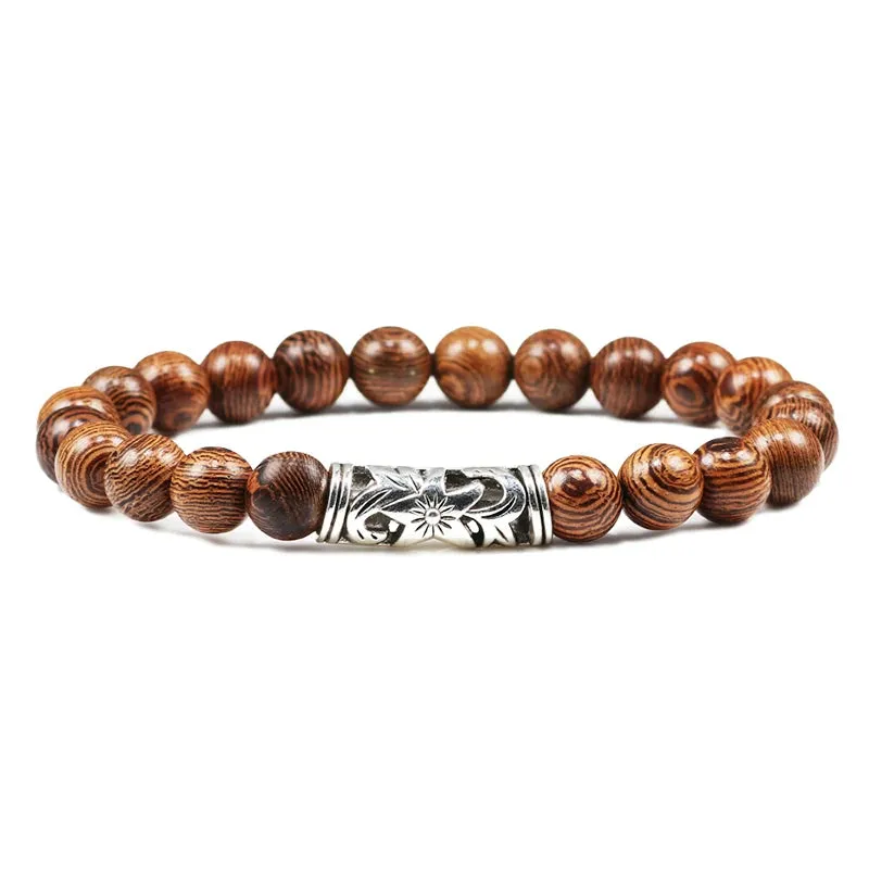 Hot Men Bracelet Wooden Beads Cross 7 Chakra  Healing Balance Onyx Bracelets&Bangles Owl Prayer Reiki Buddha Women Jewelry Homme