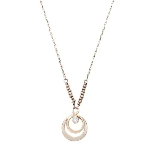 J And I Double Open CZ Circle Pendant Necklace