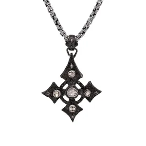 Keith Jack Sterling Silver Medium Raw Diamond .25ctw Black Rhodium Celtic Cross Pendant