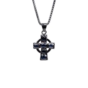 Keith Jack Sterling Silver Sapphire .2ctw Black Rhodium Cross Pendant