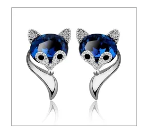 King Sweet Fox Sapphire Crystal Earrings - 925 Sterling Silver