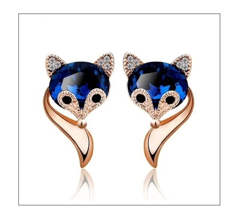 King Sweet Fox Sapphire Crystal Earrings - 925 Sterling Silver