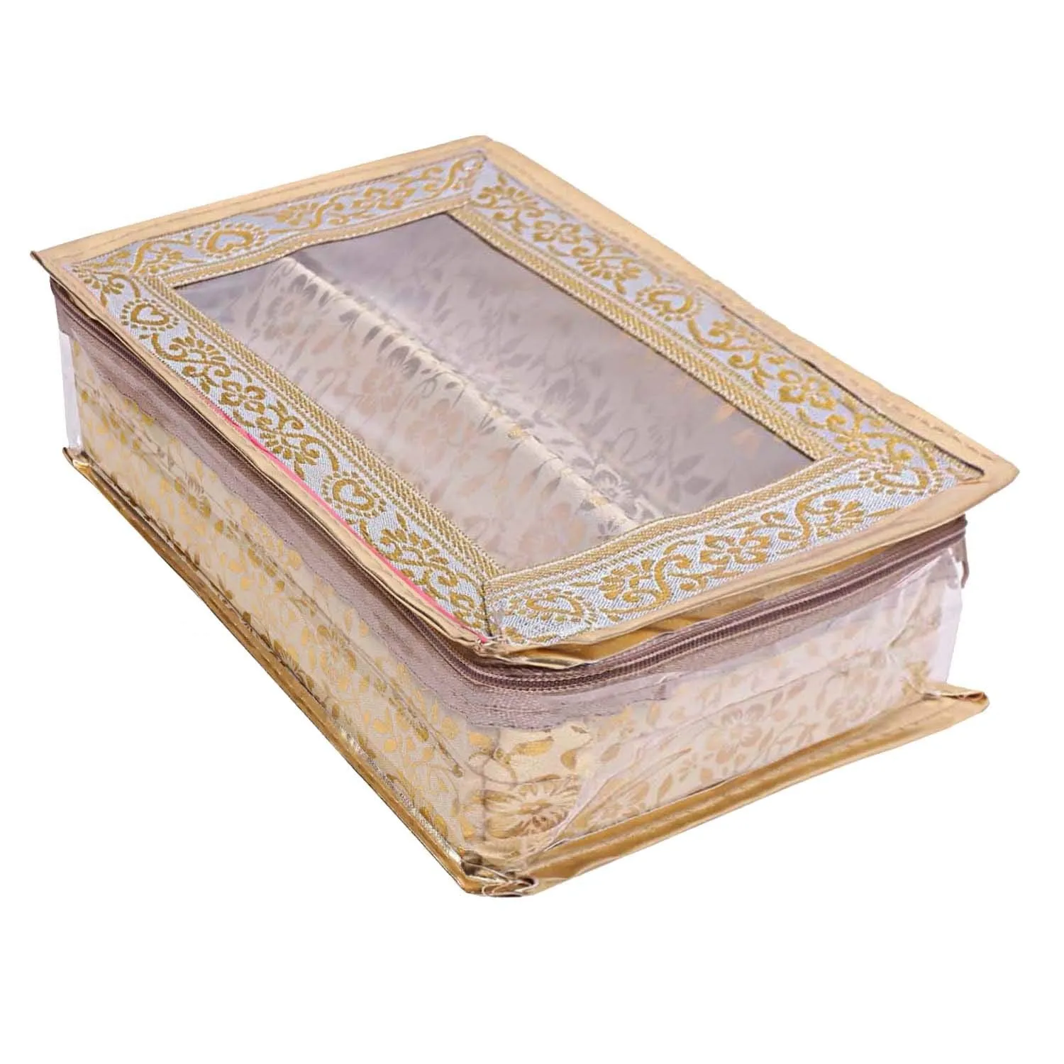 Kuber Industries Brocade Hardboard 2 Pieces Two Rod Bangle Box (Gold)-CTKTC21162