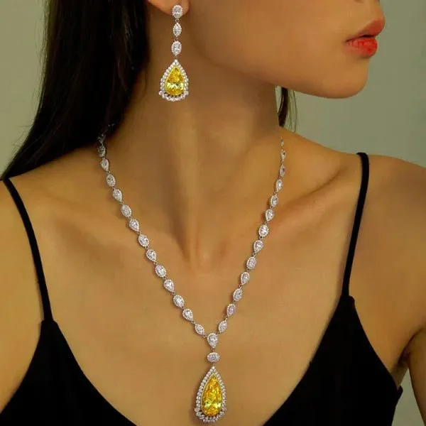 Lafonn Simulated Canary Yellow Pear Cut Diamond Necklace