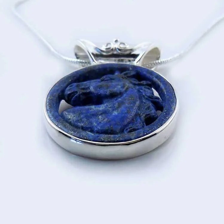 Lapis Lazuli Carved Horse Head Pendant Necklace