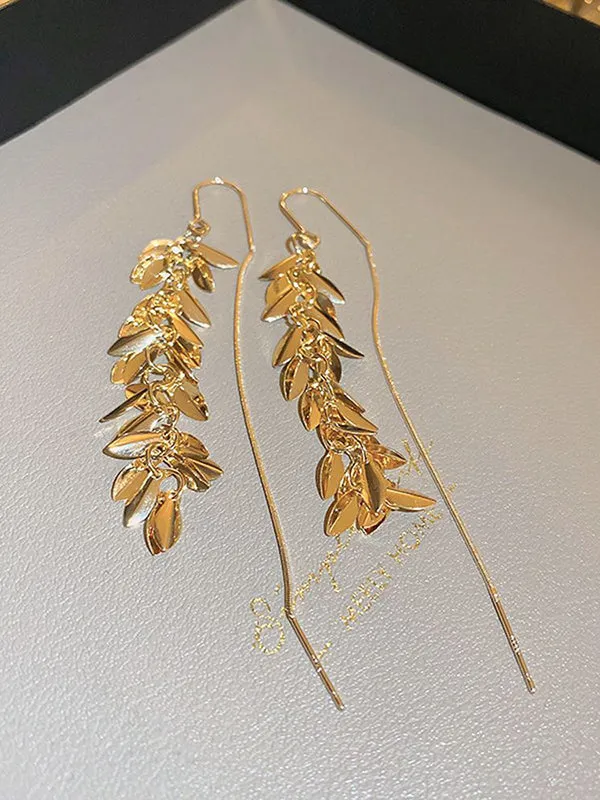 Leaves Shape Tasseled Drop Earrings