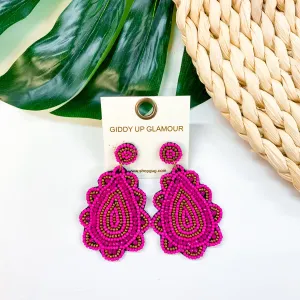 Light Up The Night Seed Bead Teardrop Earrings in Dark Pink