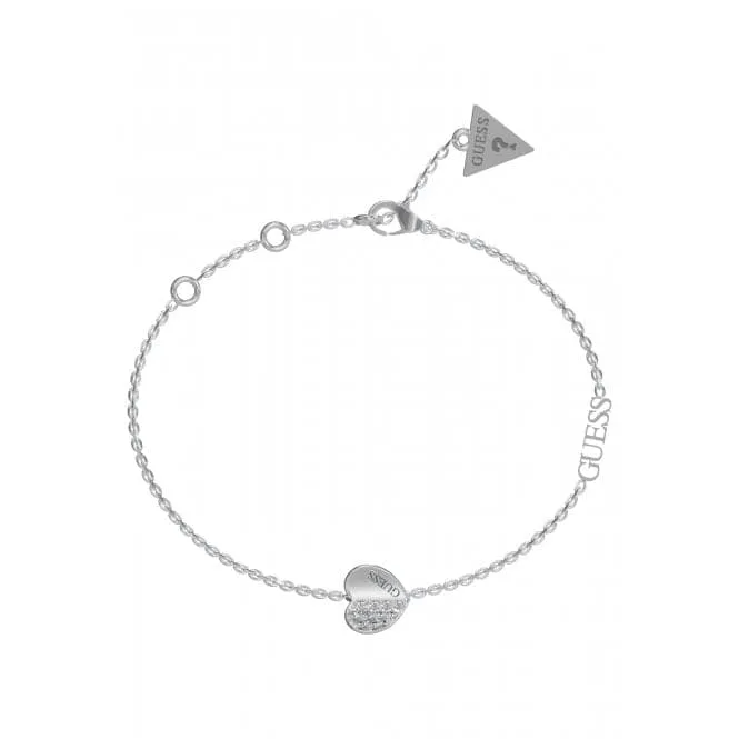 Lovely Guess Plain Pave Heart Charm Bracelet UBB03036RHL