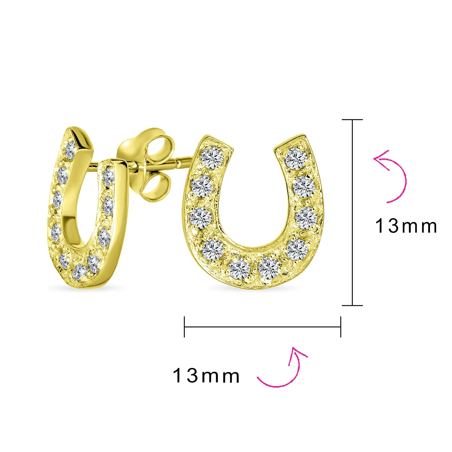 Lucky Equestrian CZ Stud Earrings Horseshoe Western Jewelry 14K Gold Silver