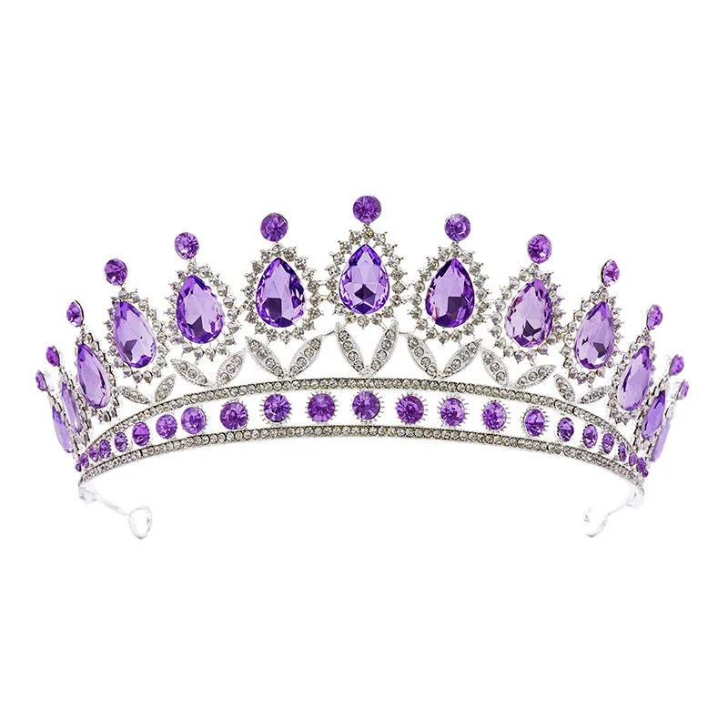 Luxury Purple Bridal Jewelry Sets for Women Choker Necklace Earrings With Crown Wedding Bride Set Costume Accessories