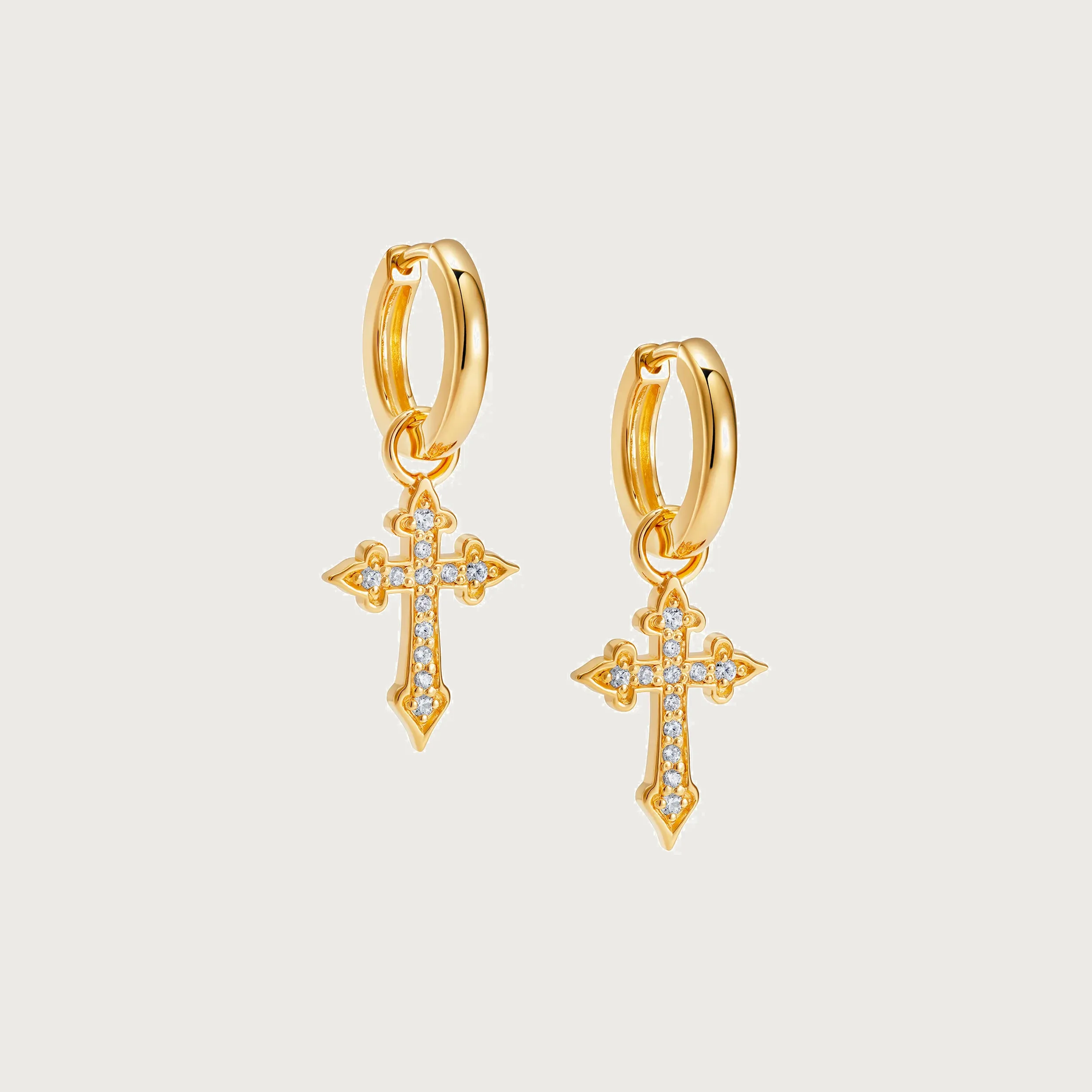 Madonna Cross Gold Hoop Earrings