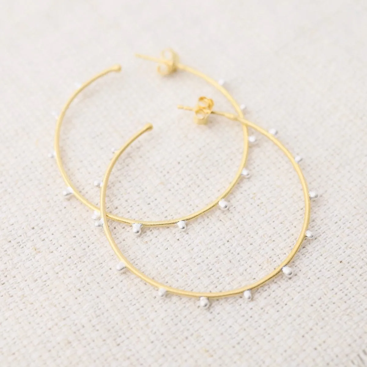 Matte Vermeil Dotted Hoop Earrings - Large