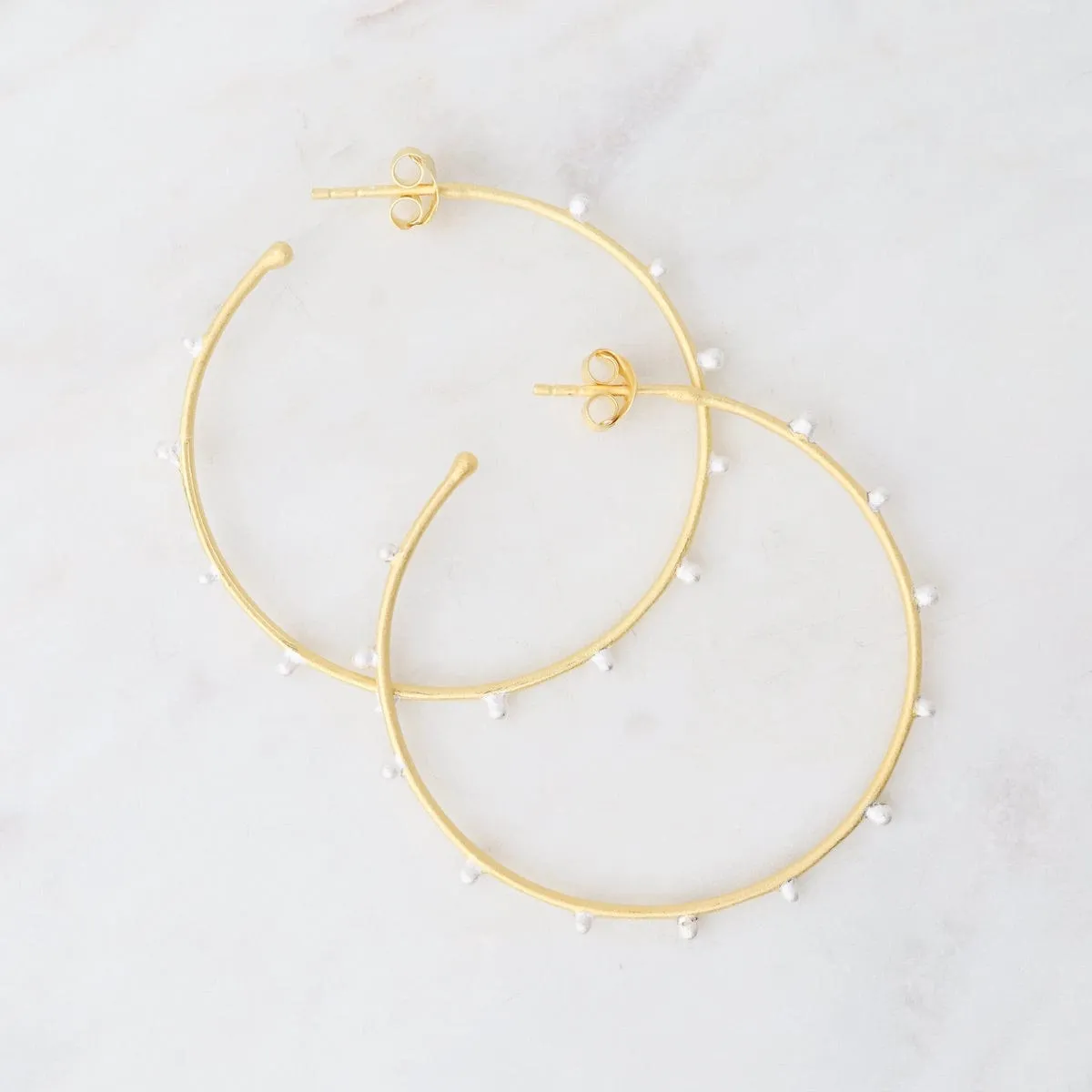 Matte Vermeil Dotted Hoop Earrings - Large