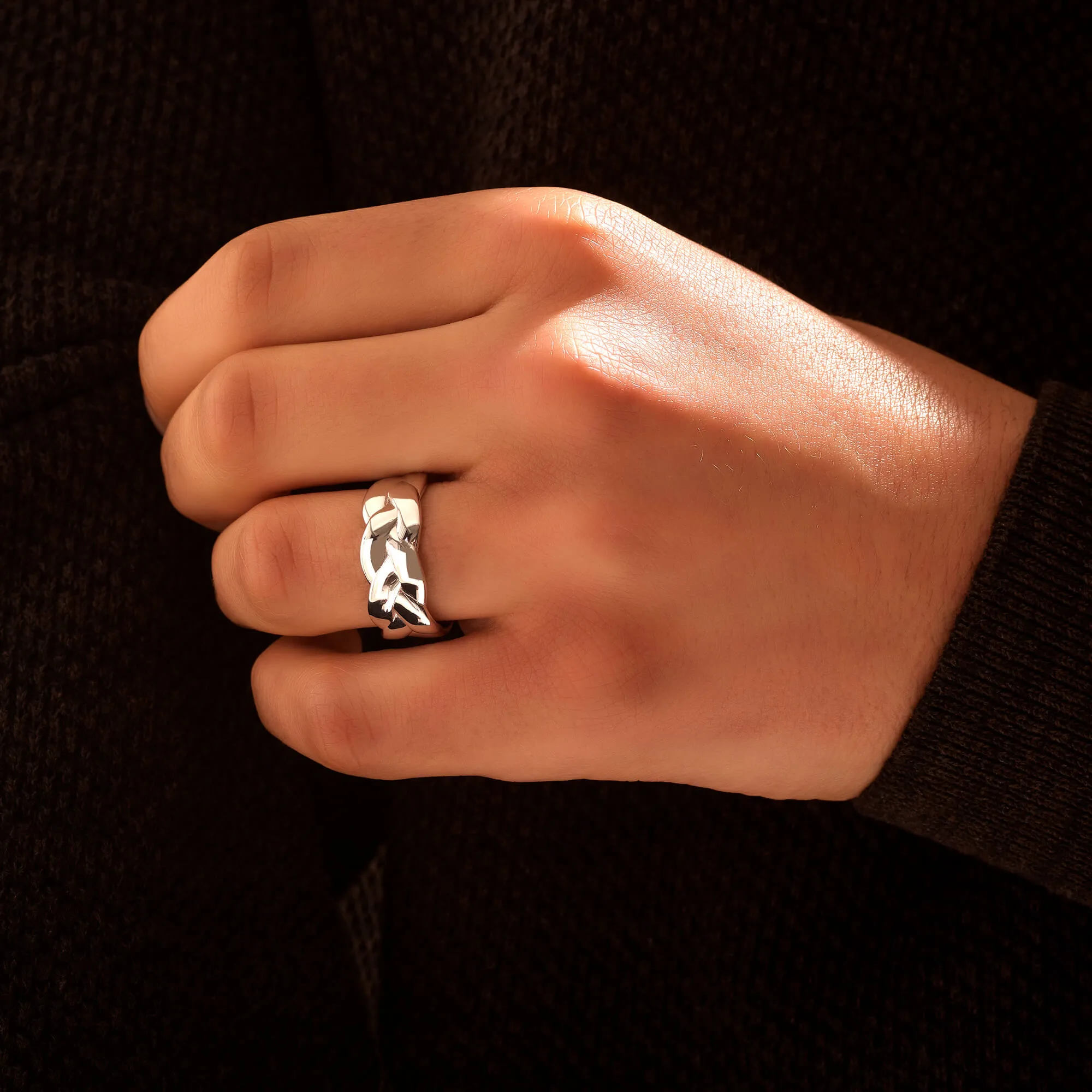 Men's Woven Band Ring in Silver