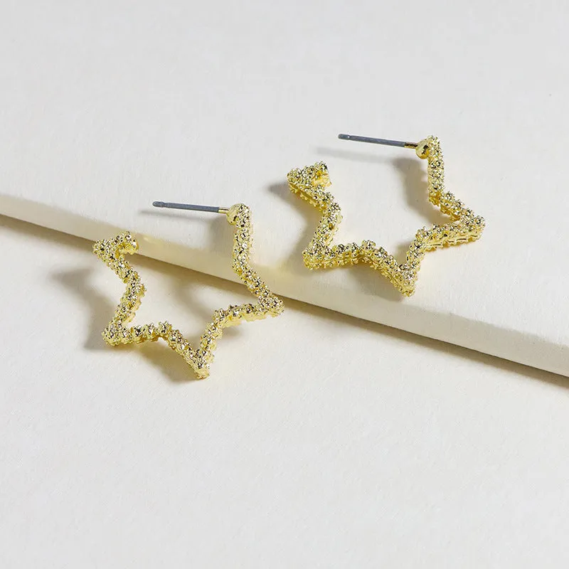 Metallic Geometric Earrings with Simple Texture - Vienna Verve Collection