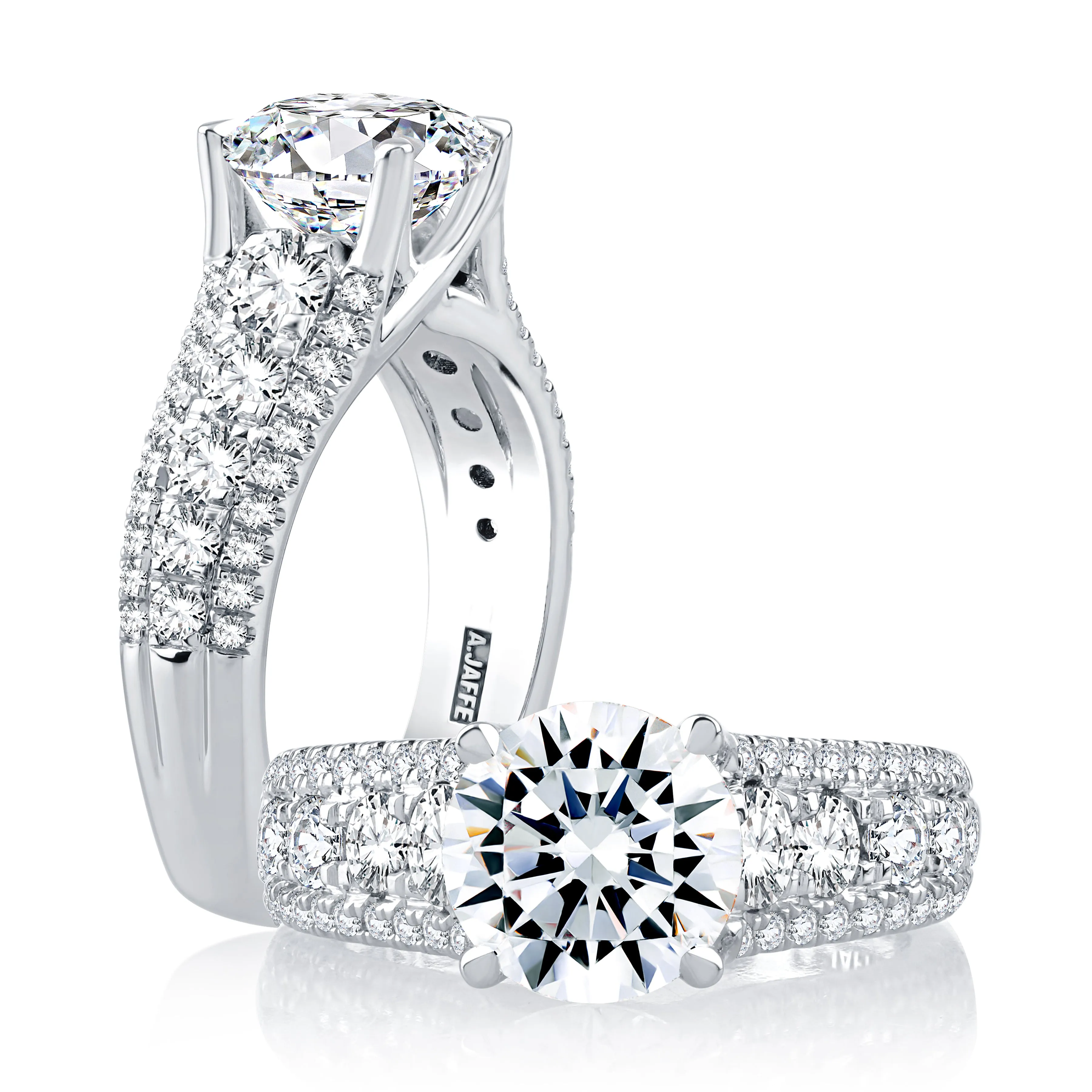 Modern Three Row Diamond Pavé Engagement Ring