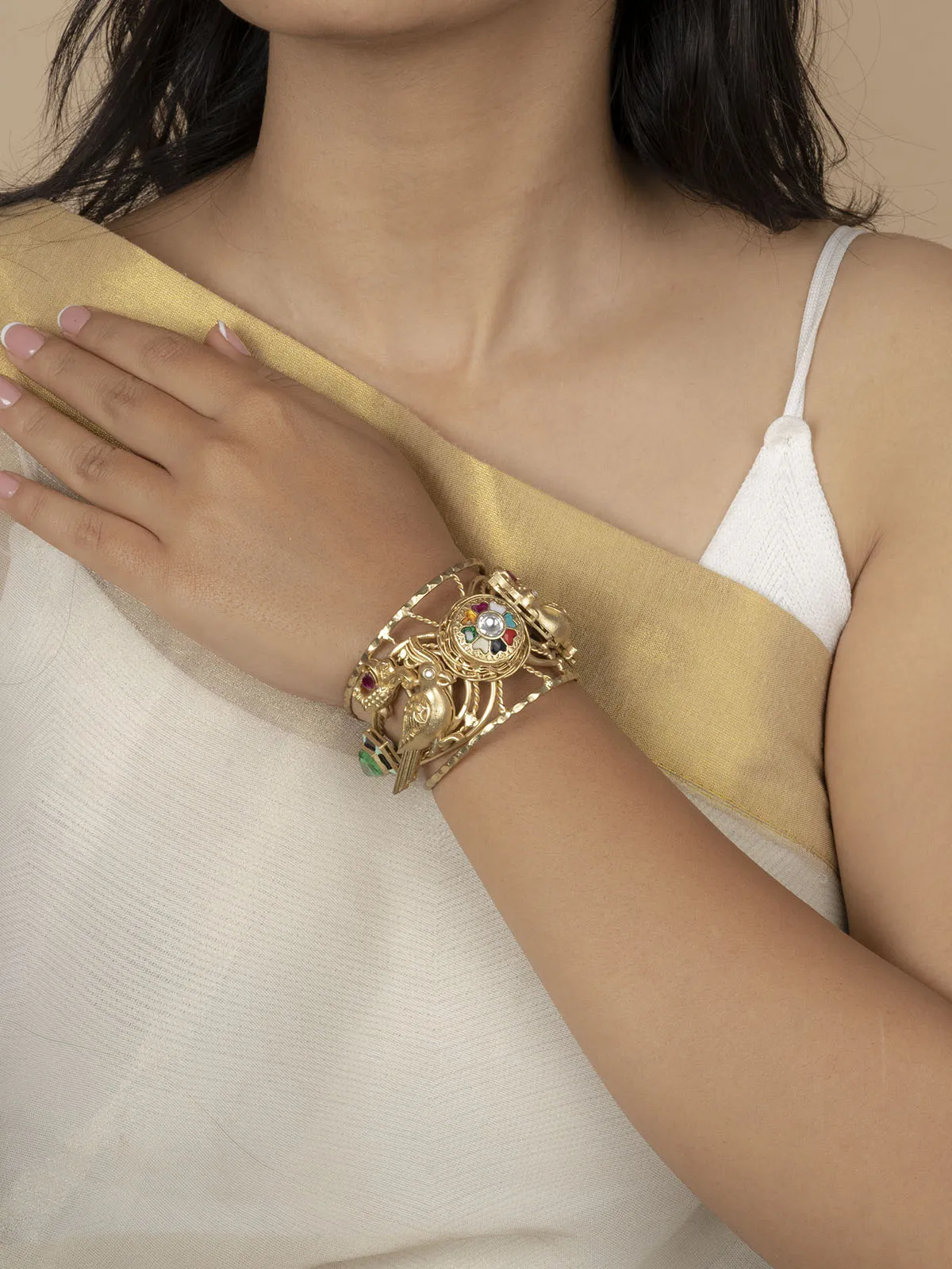 Navratna Gold Plated Contemporary Bangles - CC-BRAC3NC