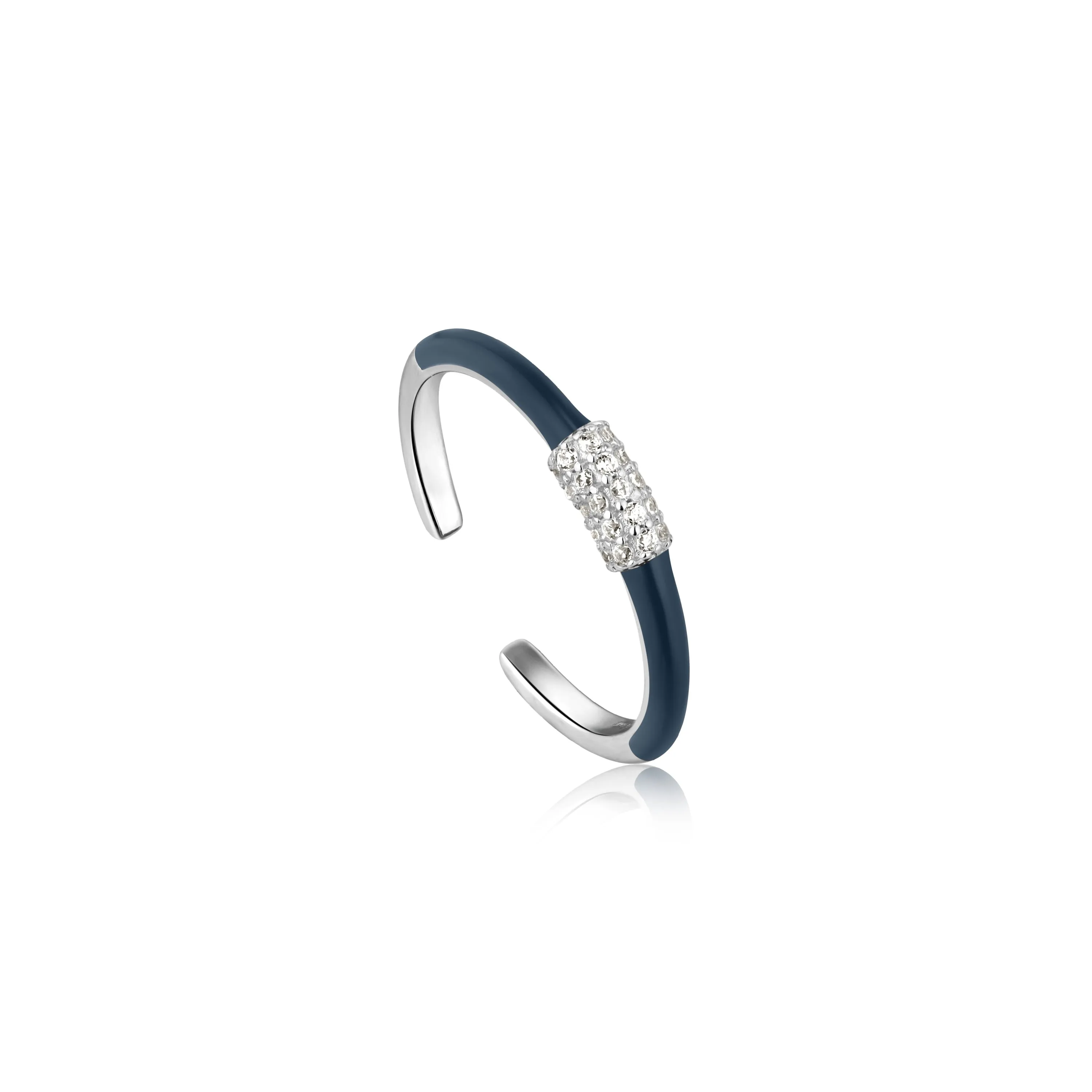 Navy Blue Enamel Carabiner Silver Adjustable Ring