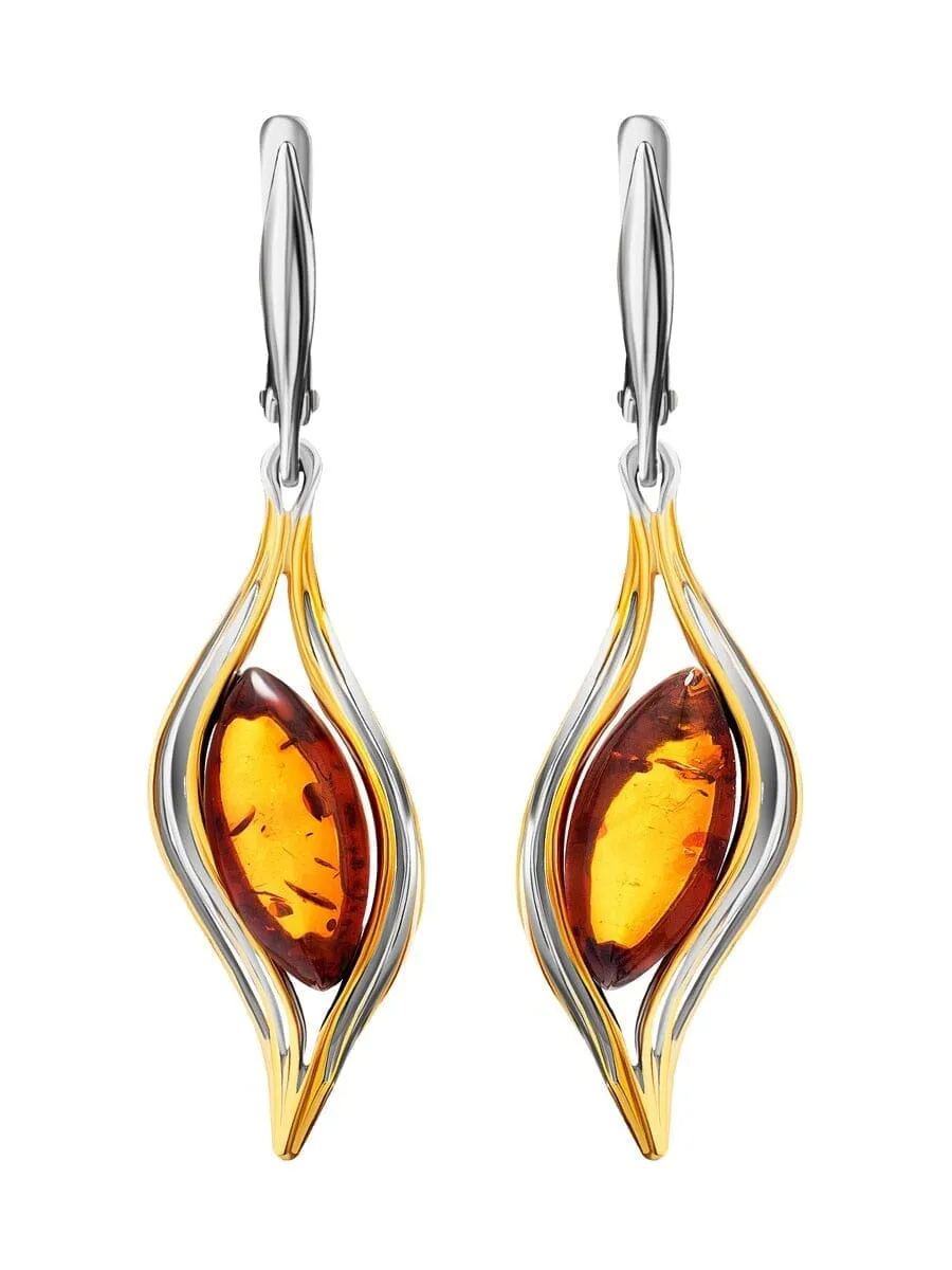 Needle Pear Cut Citrine Dangle Drop Earrings - 925 Sterling Silver