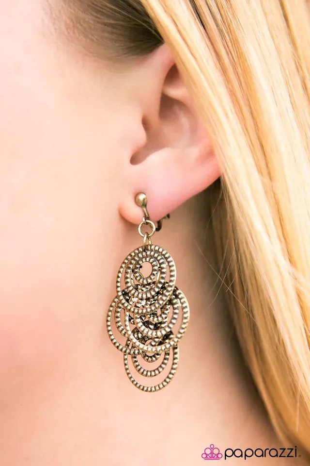 Paparazzi Earring ~ Rustic Ripples - Brass