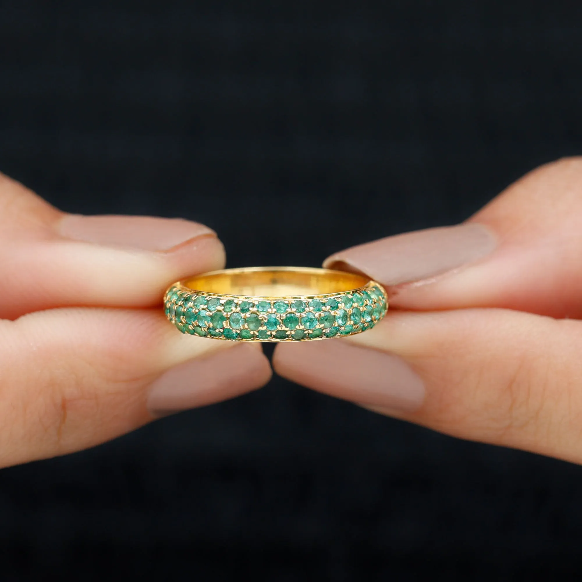 Pave Set Emerald Semi Eternity Band Ring