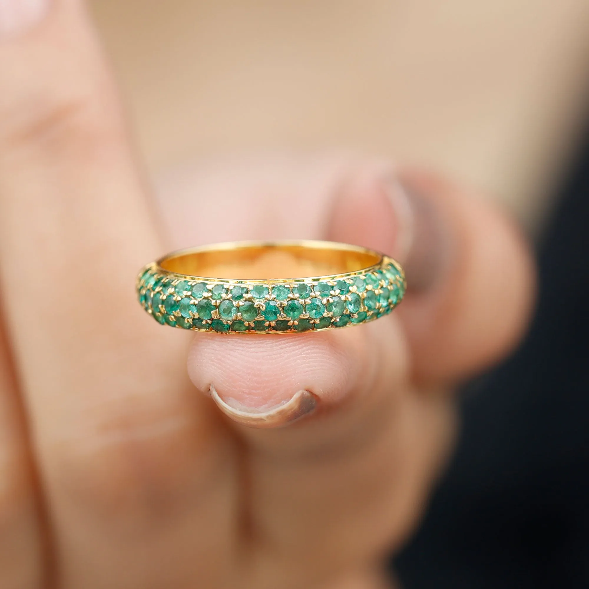 Pave Set Emerald Semi Eternity Band Ring