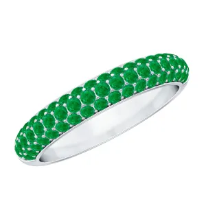 Pave Set Emerald Semi Eternity Band Ring