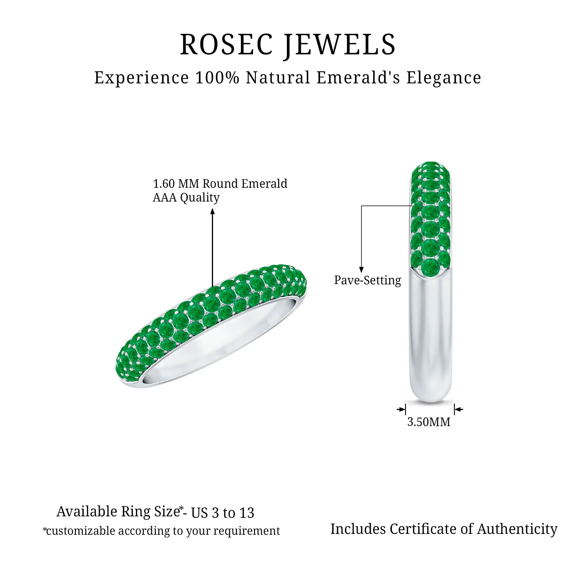 Pave Set Emerald Semi Eternity Band Ring