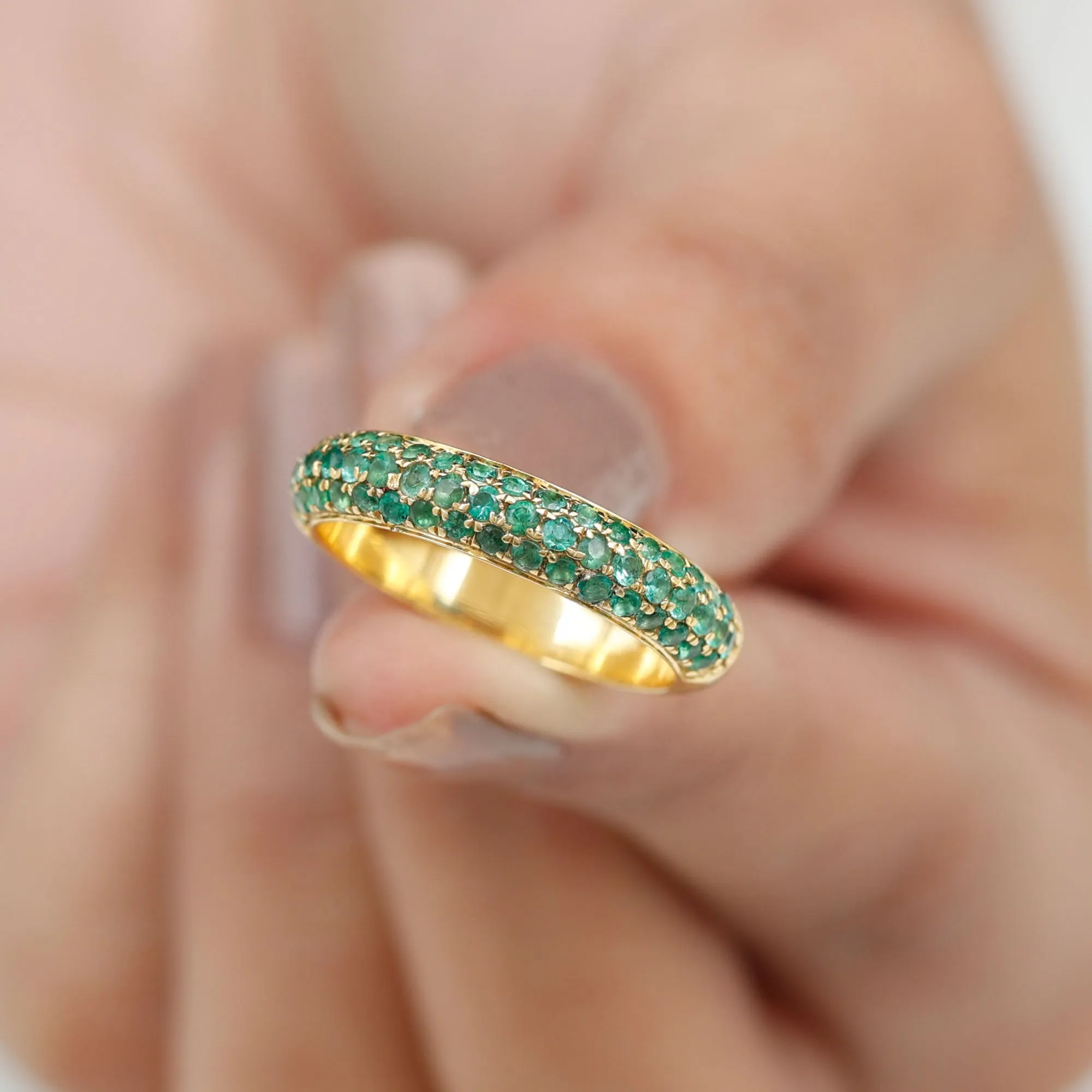 Pave Set Emerald Semi Eternity Band Ring