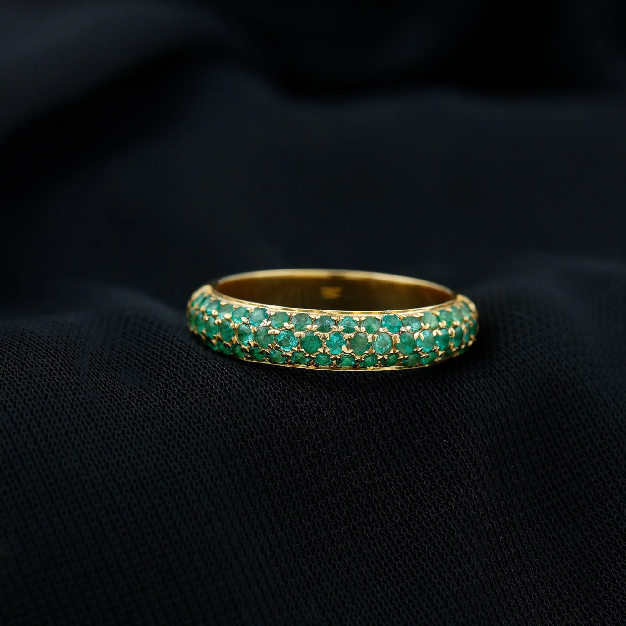 Pave Set Emerald Semi Eternity Band Ring