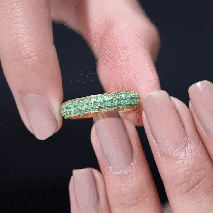 Pave Set Emerald Semi Eternity Band Ring