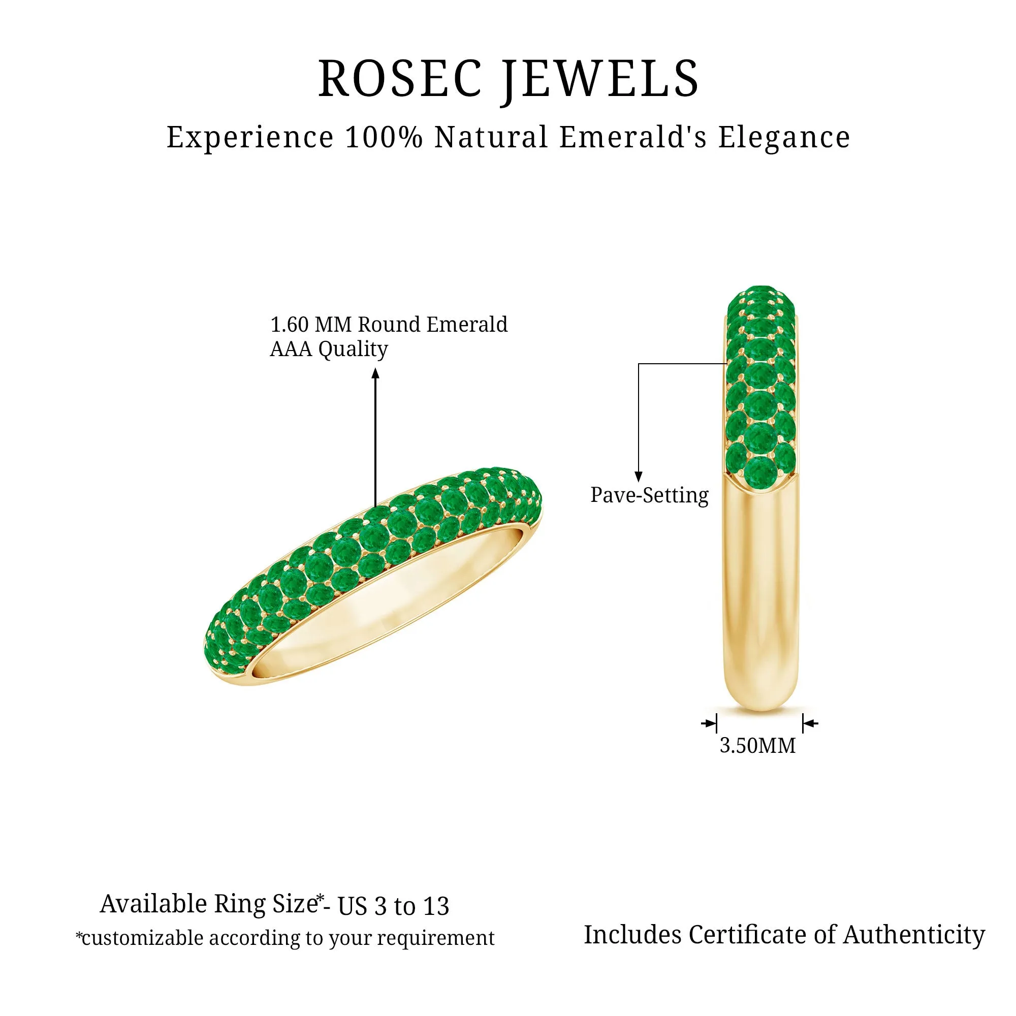 Pave Set Emerald Semi Eternity Band Ring