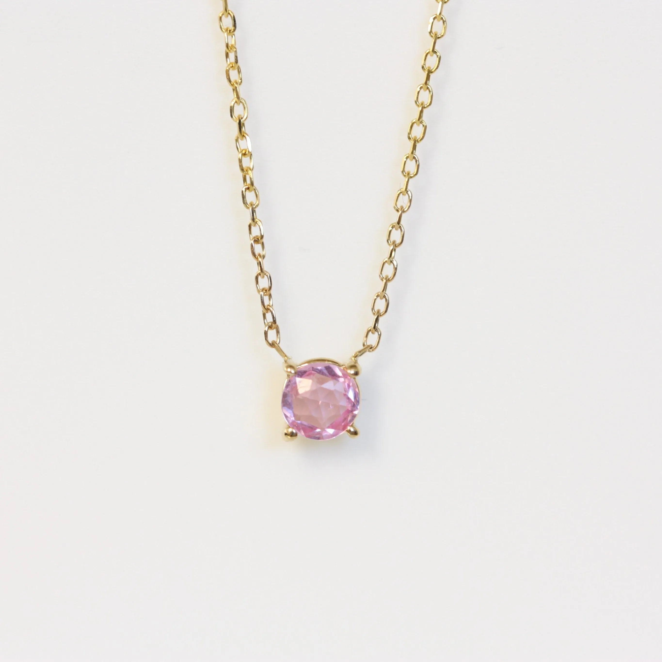 Pink Rose Cut Solitaire Necklace