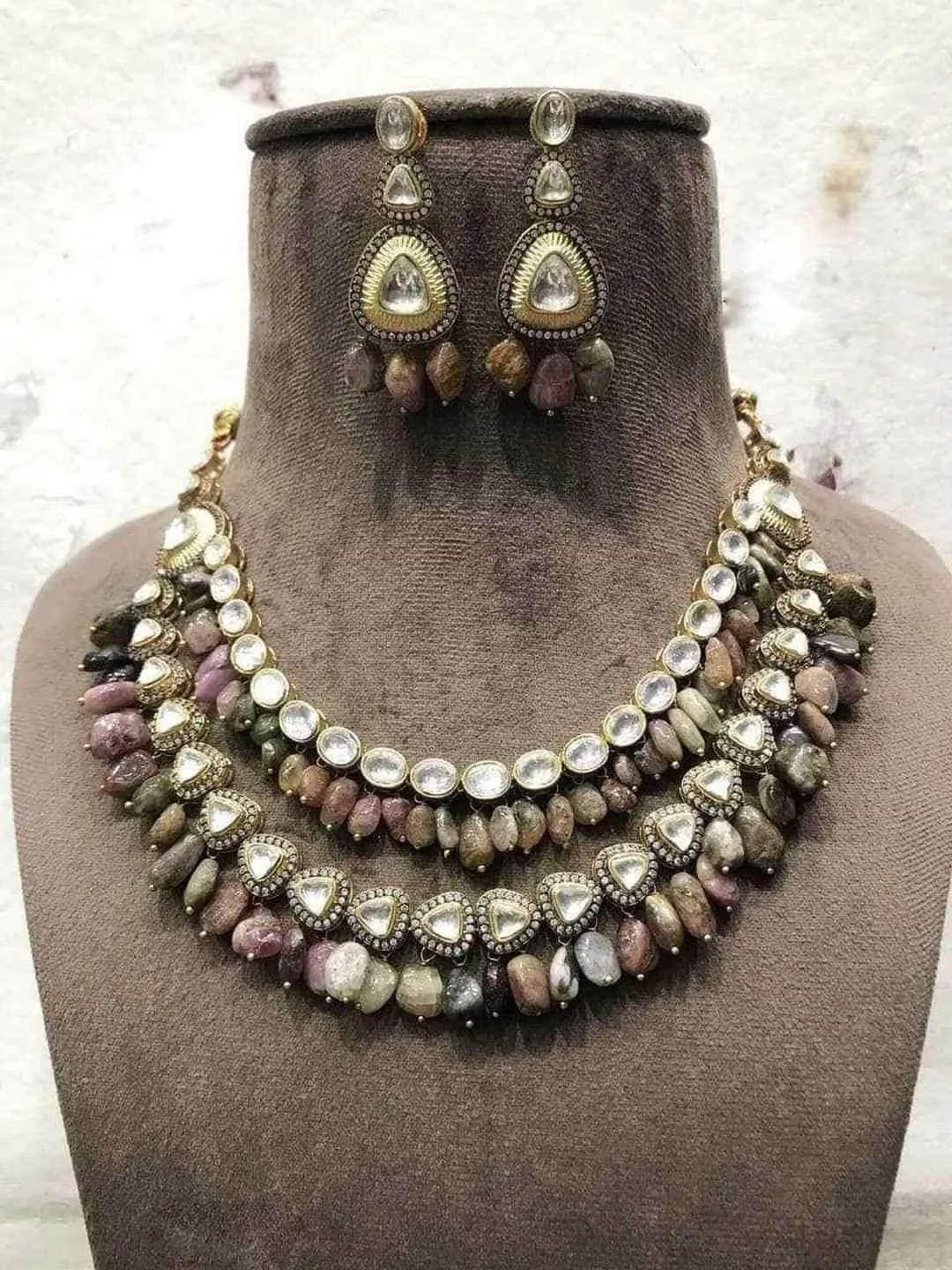 Polki Kundan With Real Tourmaline Necklace