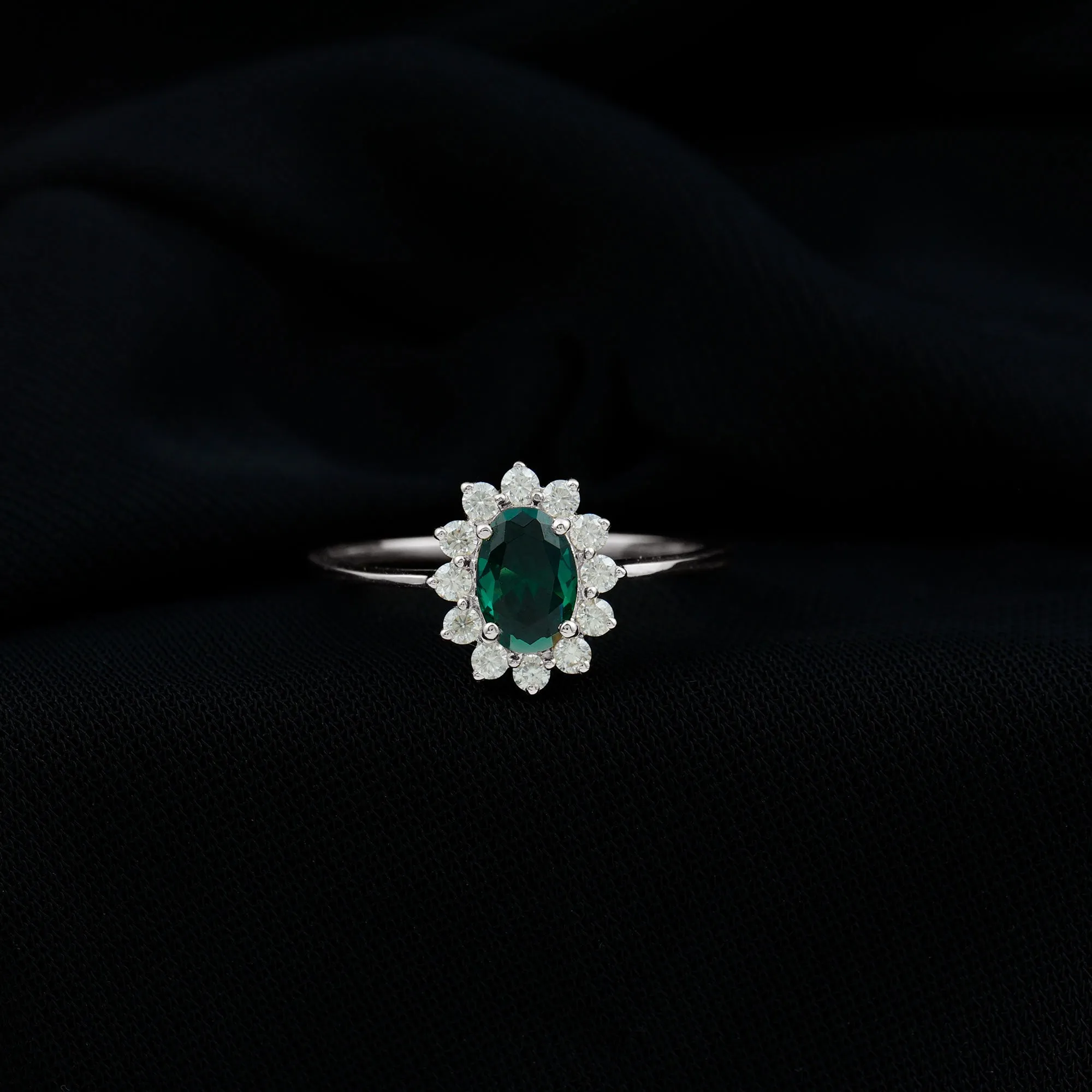 Princess Diana Inspired Created Emerald Engagement Ring with Diamond