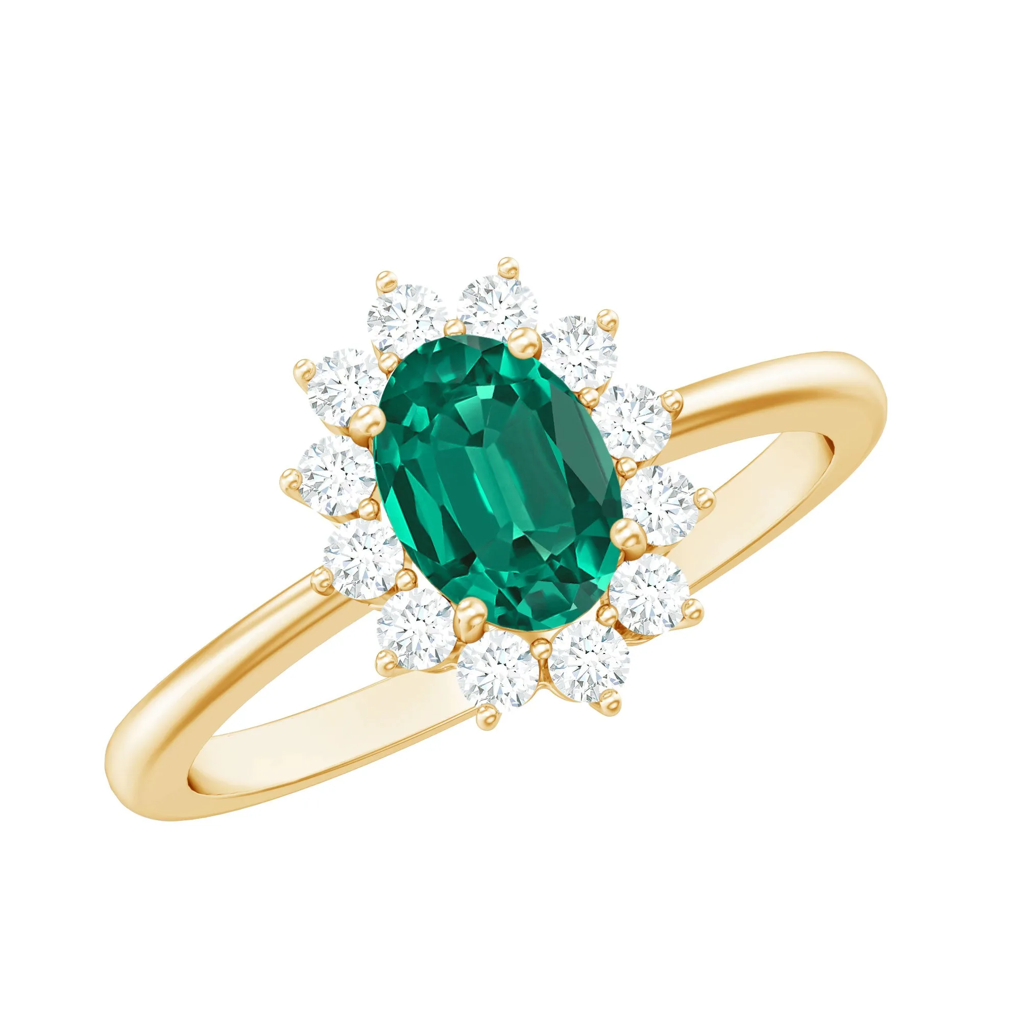 Princess Diana Inspired Created Emerald Engagement Ring with Diamond