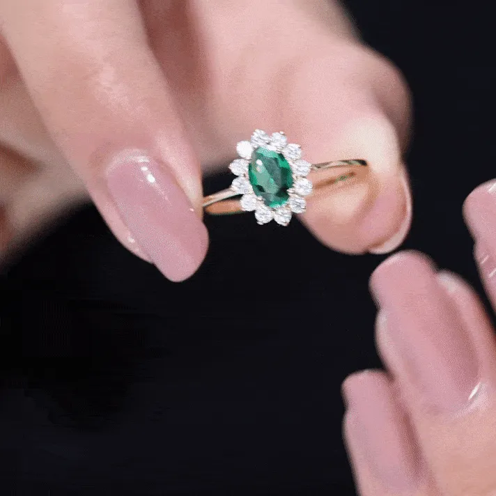 Princess Diana Inspired Created Emerald Engagement Ring with Diamond