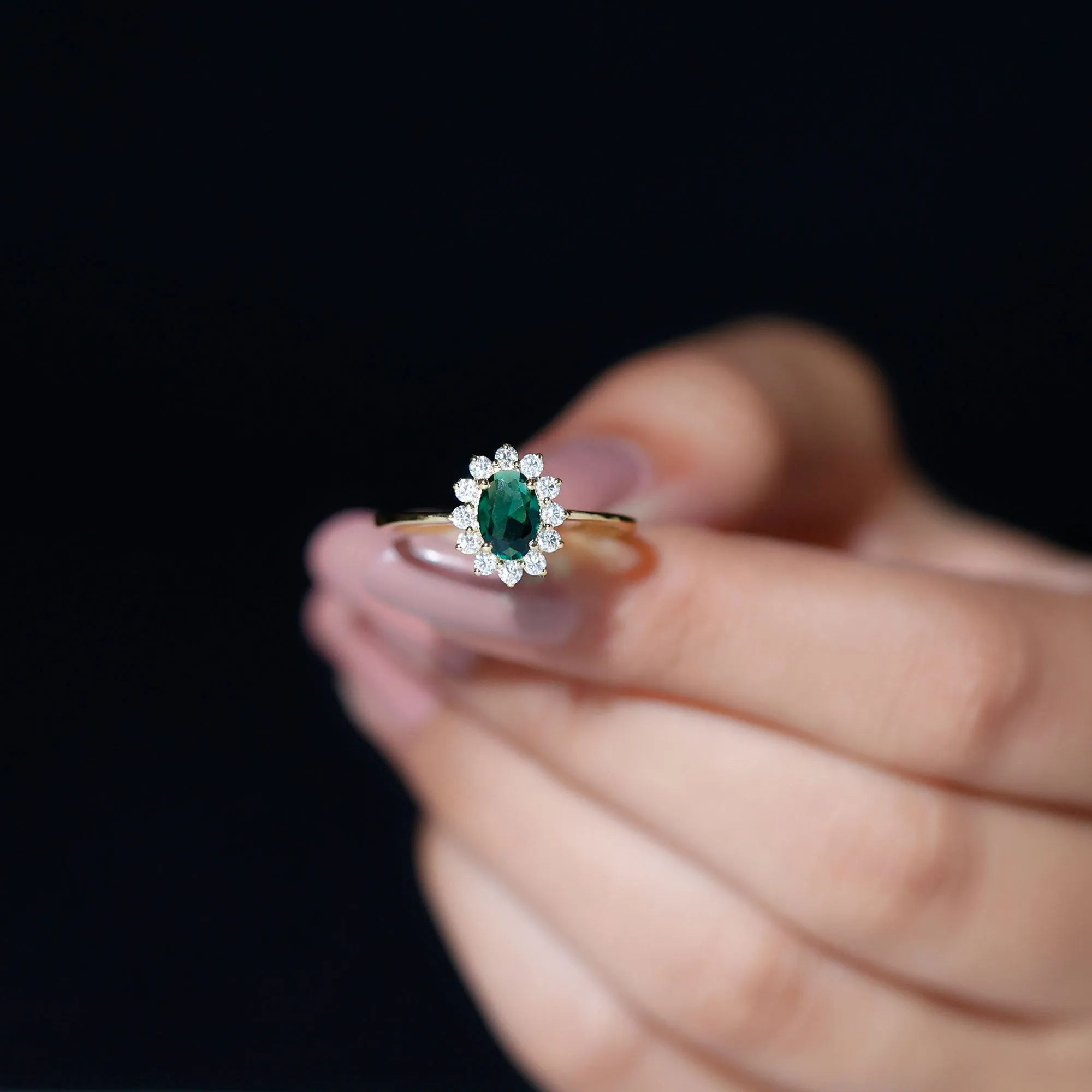 Princess Diana Inspired Created Emerald Engagement Ring with Diamond