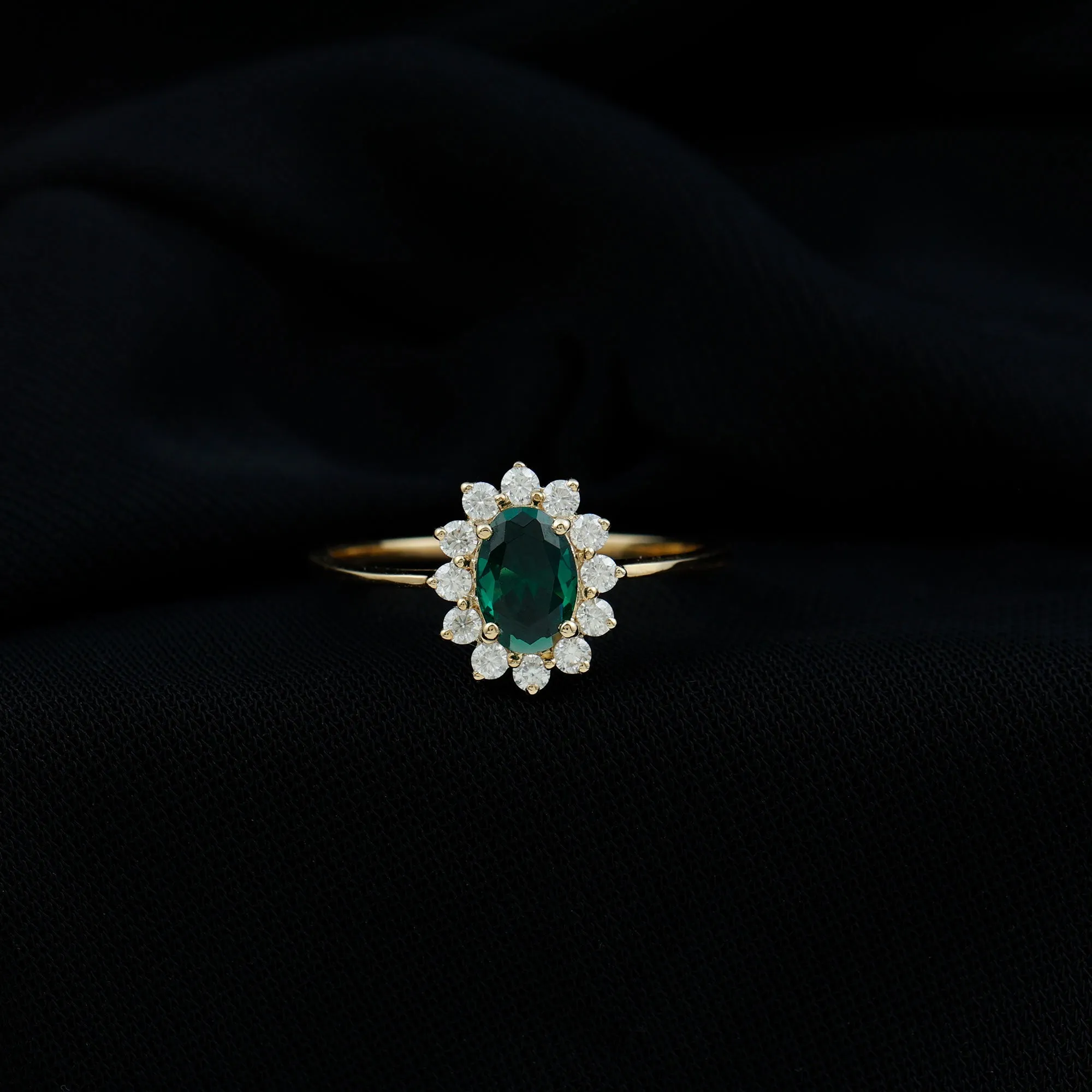 Princess Diana Inspired Created Emerald Engagement Ring with Diamond