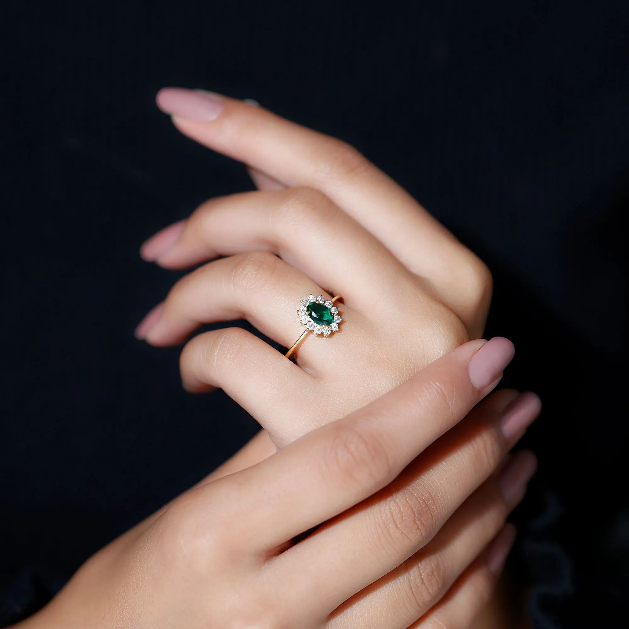 Princess Diana Inspired Created Emerald Engagement Ring with Diamond