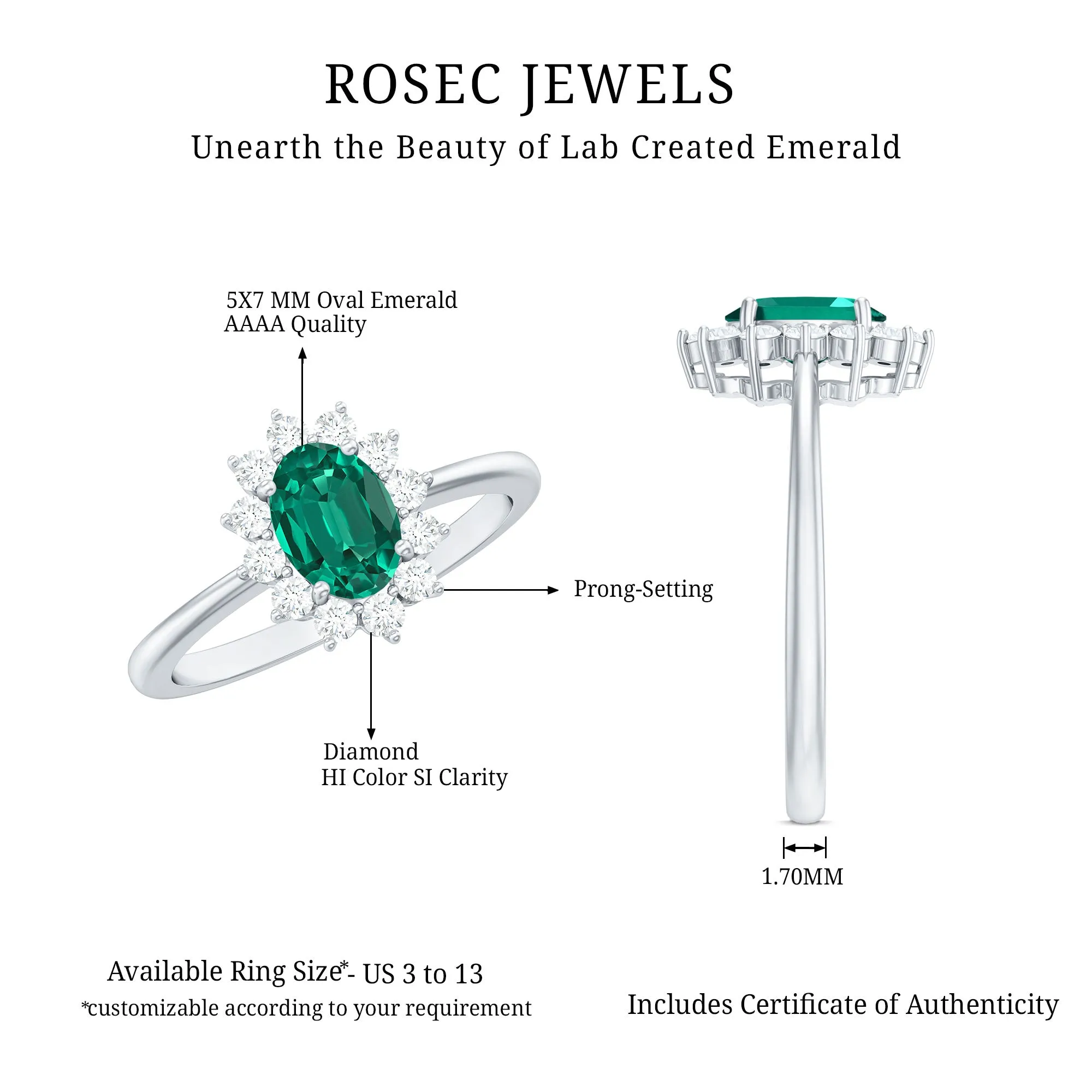 Princess Diana Inspired Created Emerald Engagement Ring with Diamond