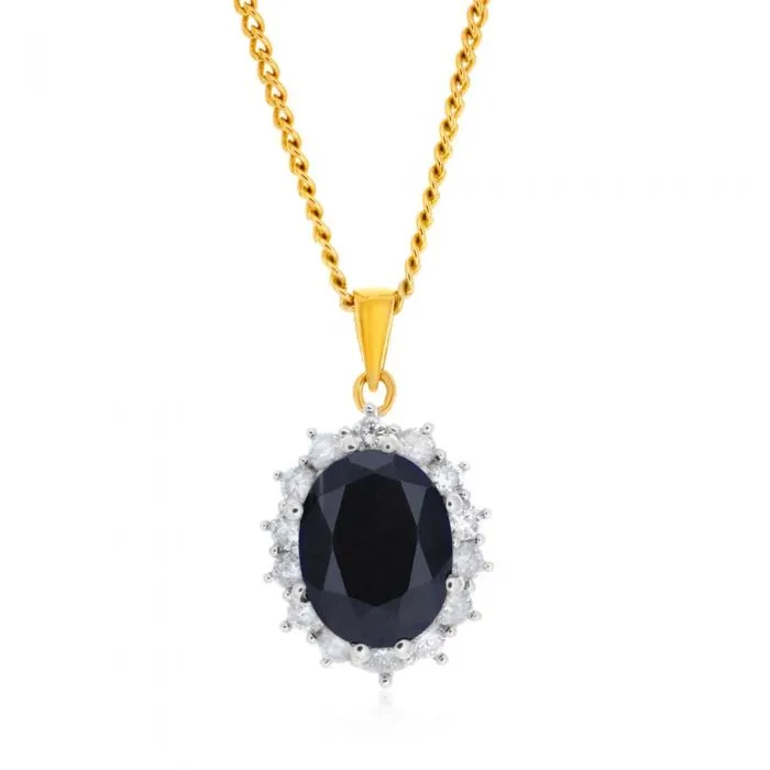 Princess Kate' 9ct 2.30 Carat Natural Sapphire & 1/2 Carat Diamond Pendant