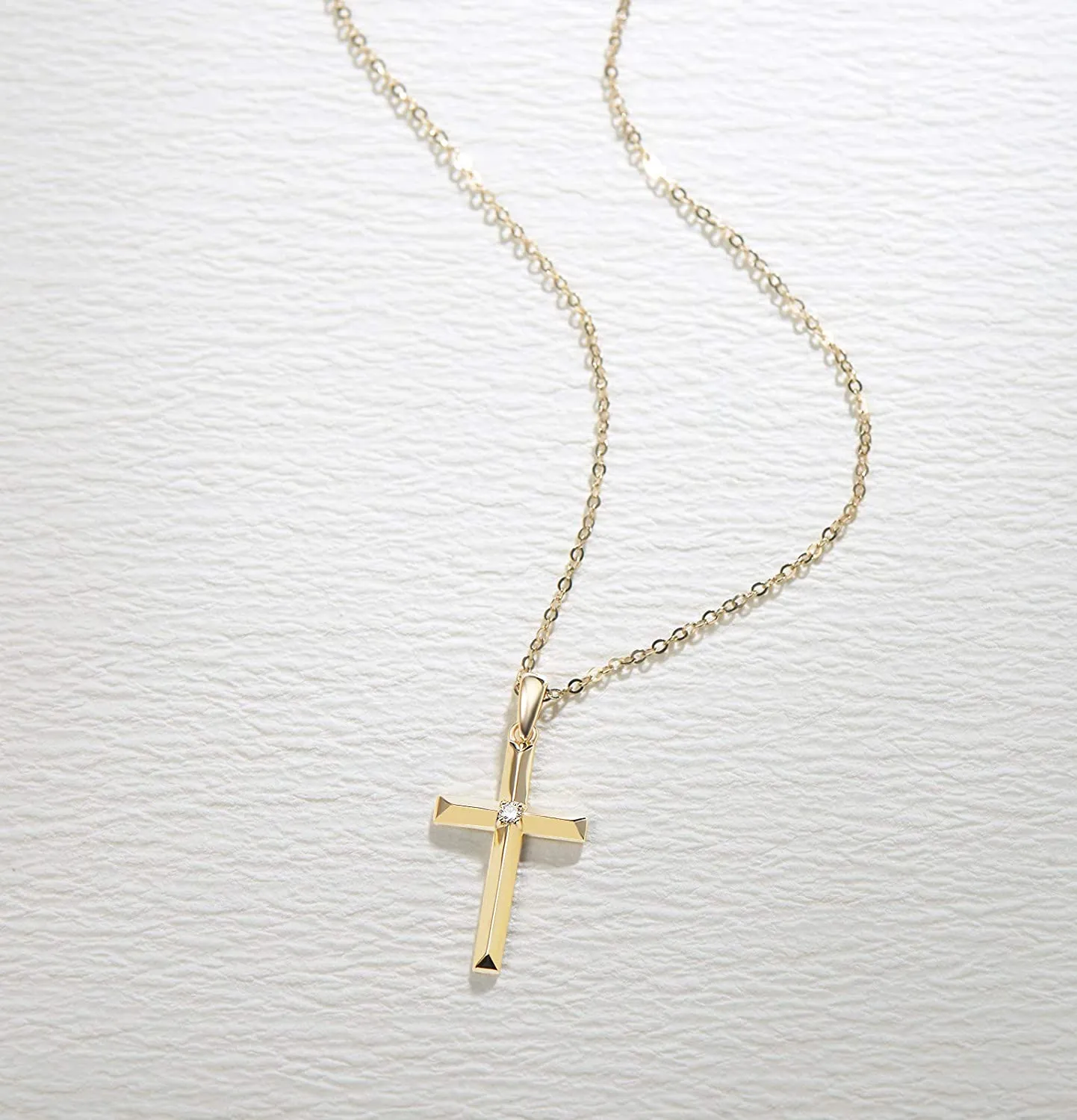 "Faith In Heart" 14K Yellow Gold Diamond Cross Necklace