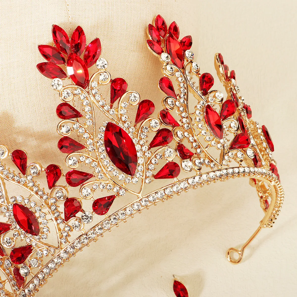 Red large crown earrings set wedding prom party exaggerated headwear bridal crown