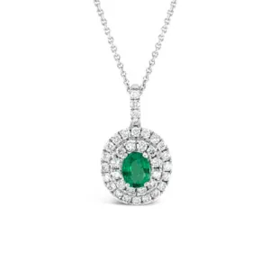 Regal Collection® Oval Emerald & Diamond Pendant Necklace | White Gold